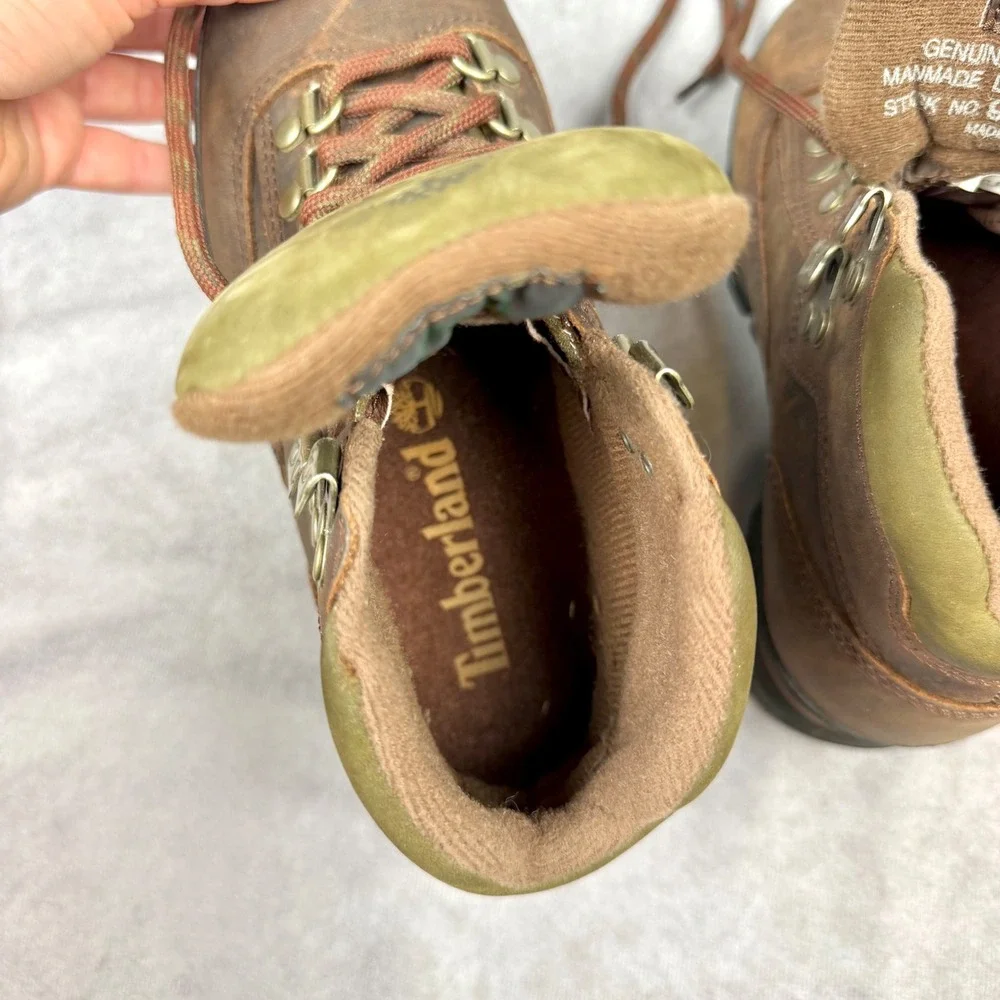 Timberland Euro Hiker Brown Leather Olive Green Boots Size 5M Women's Kids